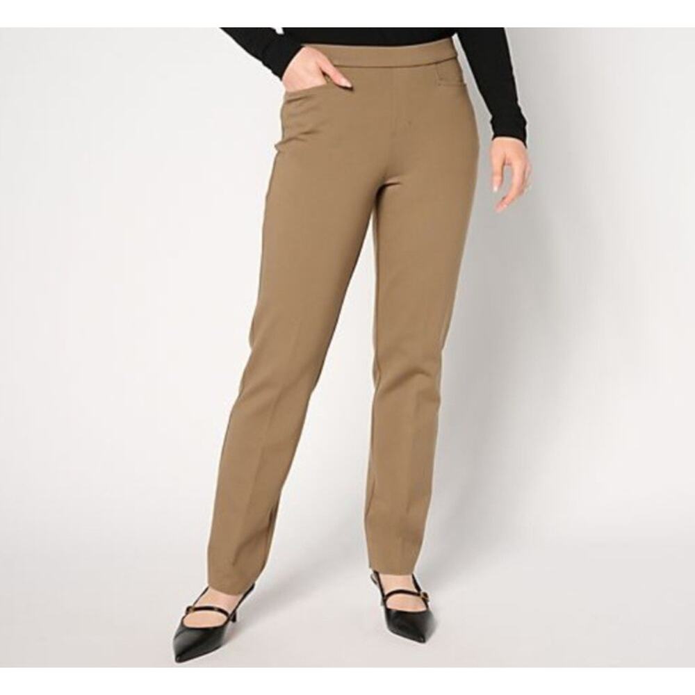 Susan Graver Size M Desert Taupe Camel Ponte Knit Slim Leg Pant A523951 NWOT